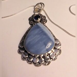 Owhyee Opal Blue Sapphire Stamped 925 Sterling Silver Necklace